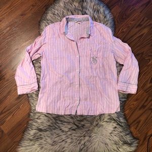 VICTORIA’S SECRET Pink Long Sleeve Button Down Top & Pants PJ Set SZ Med
